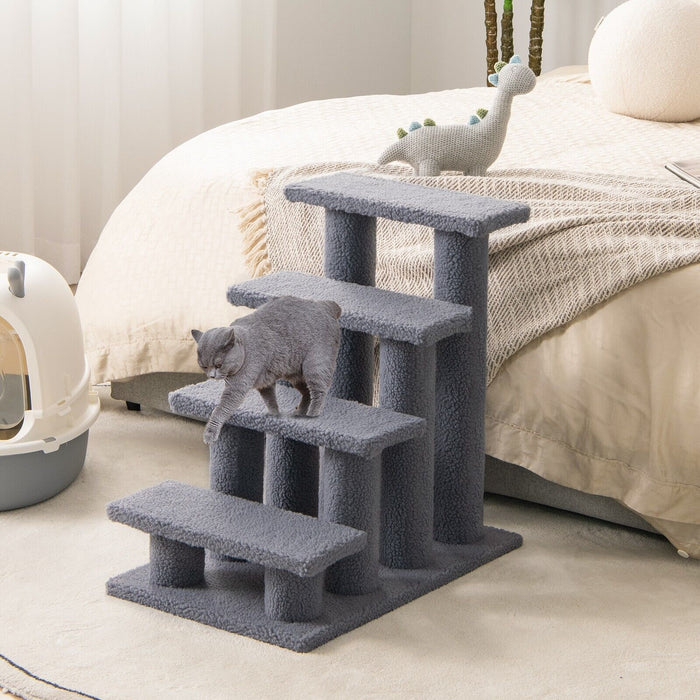 4-Step Pet Ladder - Carpeted Climb Aid in Grey for Cats and Dogs - Solutions for Easy Climbing for Elderly and Small Pets