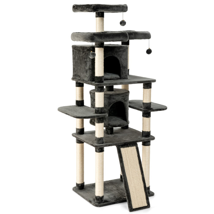 Cat Tree Condo - Dark Grey with Scratching Poles and Board - Ideal for Cats' Play and Claw Health Maintenance