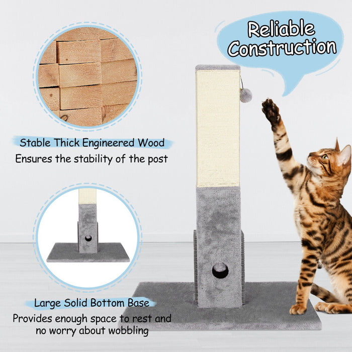 Tall Cat Scratching Post - 79cm Height, Equipped with Massage Brush, Play Balls and Carpet Base, Grey - Ideal for Kitten Entertainment and Coat Care