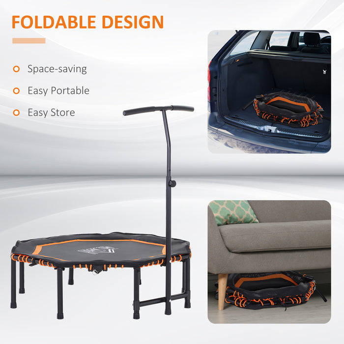 48" Octagonal Mini Trampoline Rebounder - Foldable Indoor/Outdoor Bouncer with Adjustable Handle - Ideal for Fitness & Fun for Kids and Adults, Orange