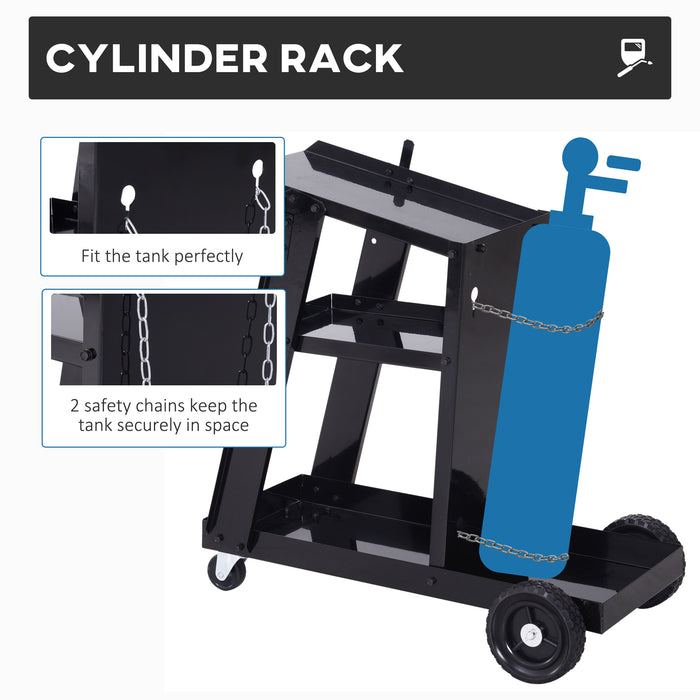 Welder Trolley Cart with Safety Chain - Durable Garage Cart for Gas Bottles, Equipped with Wheels - Black, Portable Organizer for Welding Professionals