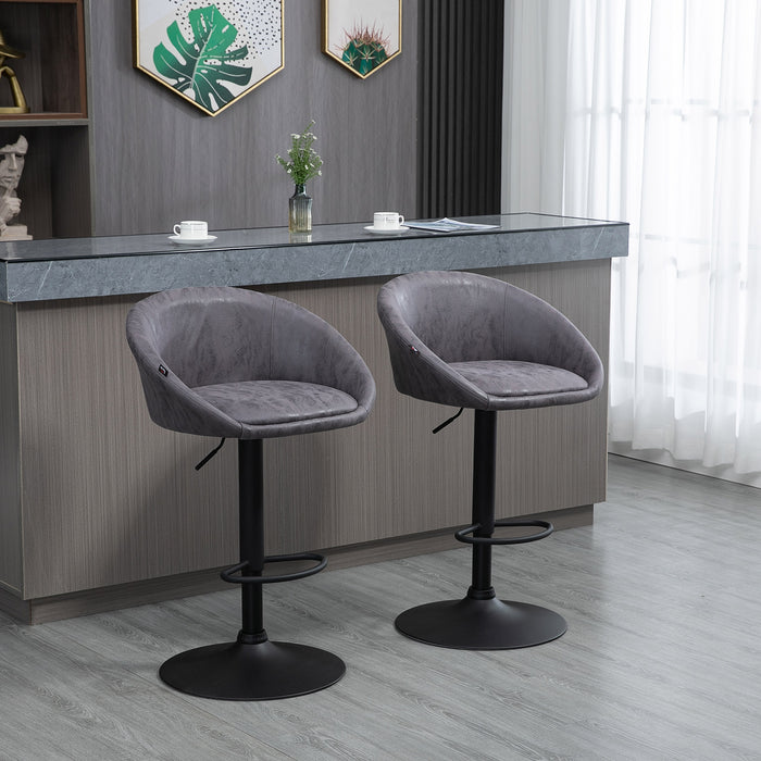 Adjustable Swivel Bar Stools Set of 2 - Modern PU Leather Breakfast Counter Chairs with Footrest and Armrest, Dark Brown - Ideal for Home Bar and Kitchen Island Seating
