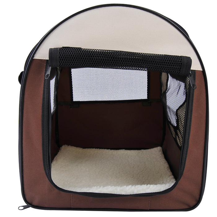 Foldable Pet Carrier for Cats and Dogs - Soft Fabric Animal Crate with Comfortable Ventilation, 46 x 36 x 41 cm, Brown - Ideal Travel Solution for Pet Owners