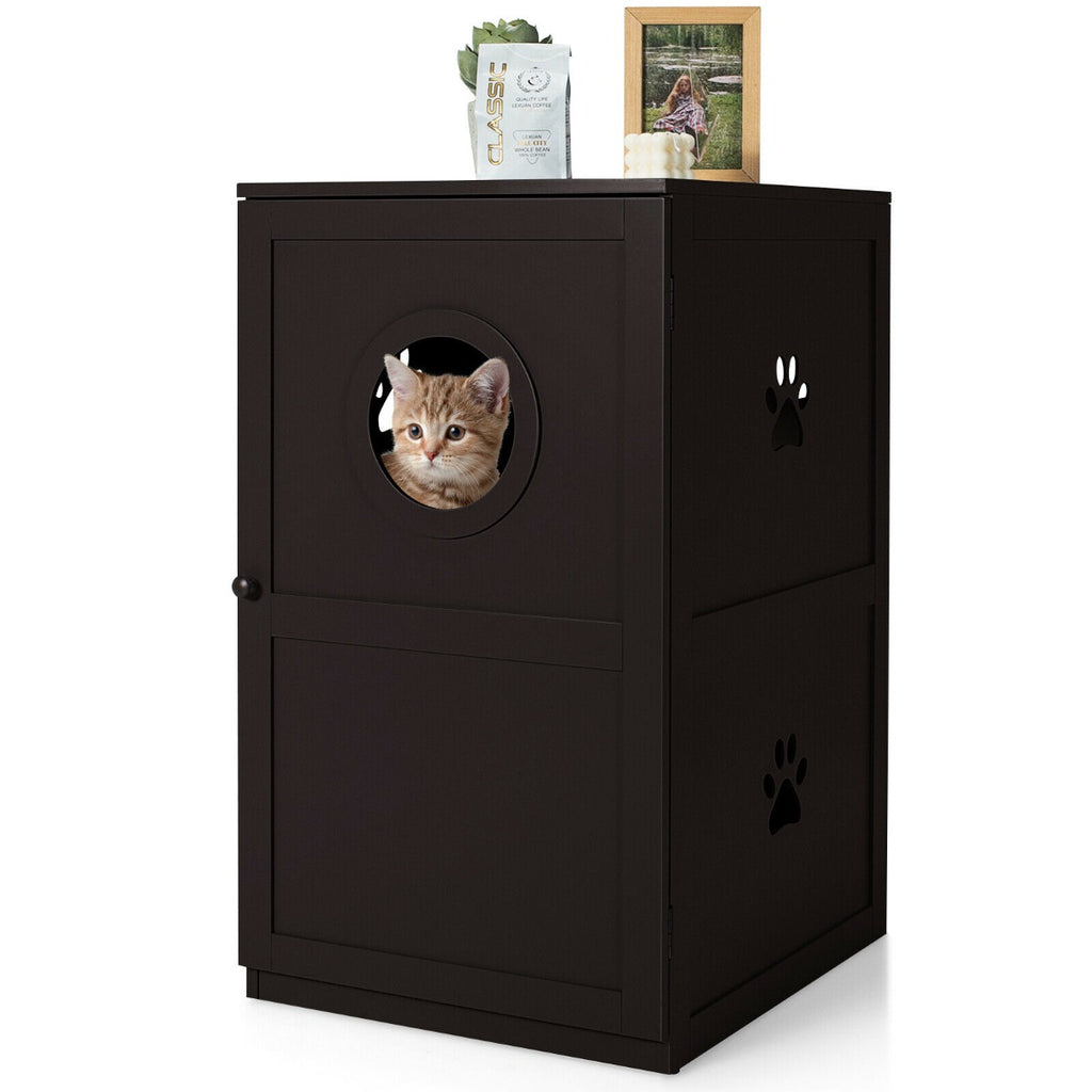 2-Tier Kitty Hidden Washroom Model - Cat Toilet with Entrance Hole and Door Feature - Ideal Solution for Maintaining Pet Privacy and Cleanliness in Coffee Color