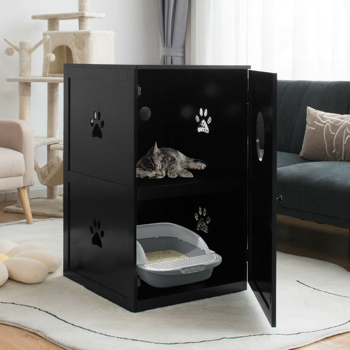 2-Tier Kitty Hidden Washroom Model - Cat Toilet with Entrance Hole and Door Feature - Ideal Solution for Maintaining Pet Privacy and Cleanliness in Coffee Color