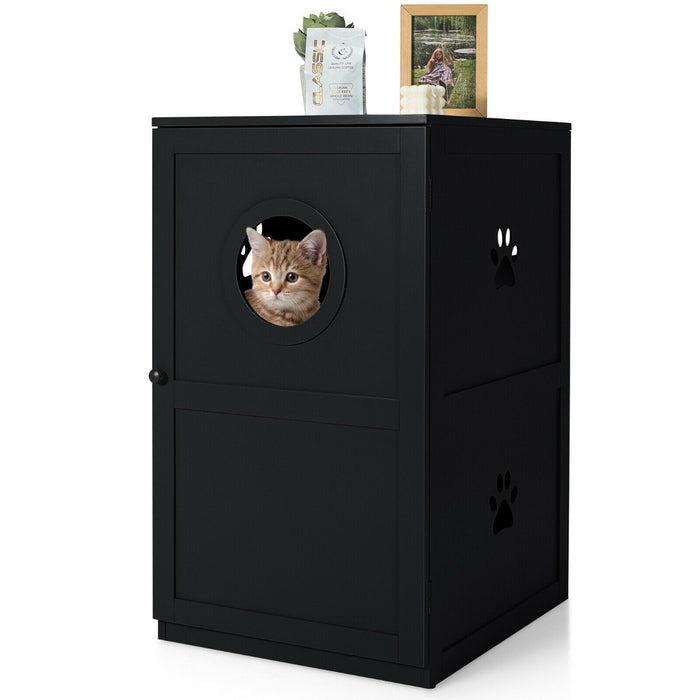 2-Tier Kitty Hidden Washroom Model - Cat Toilet with Entrance Hole and Door Feature - Ideal Solution for Maintaining Pet Privacy and Cleanliness in Coffee Color