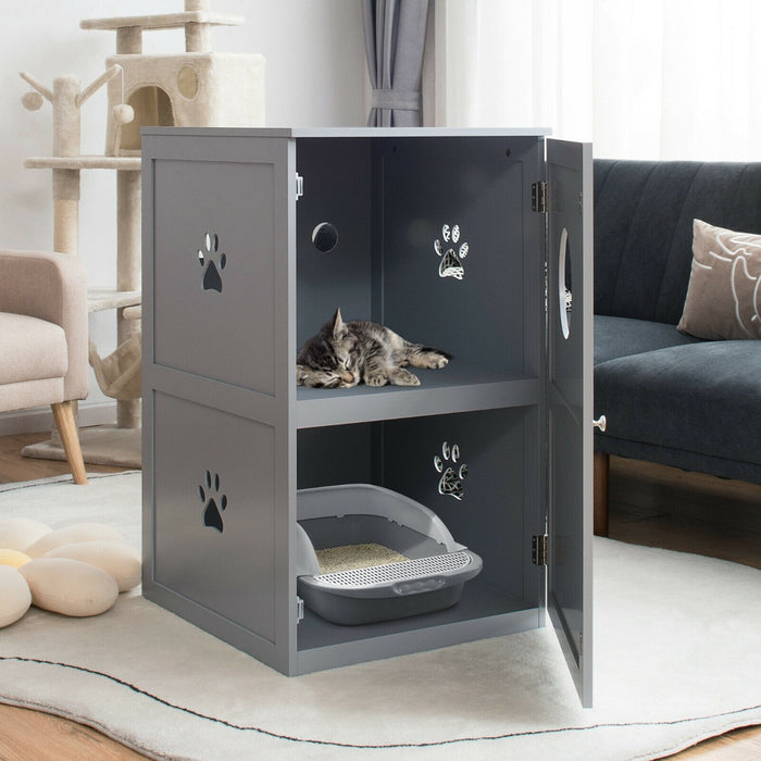 2-Tier Kitty Hidden Washroom Model - Cat Toilet with Entrance Hole and Door Feature - Ideal Solution for Maintaining Pet Privacy and Cleanliness in Coffee Color
