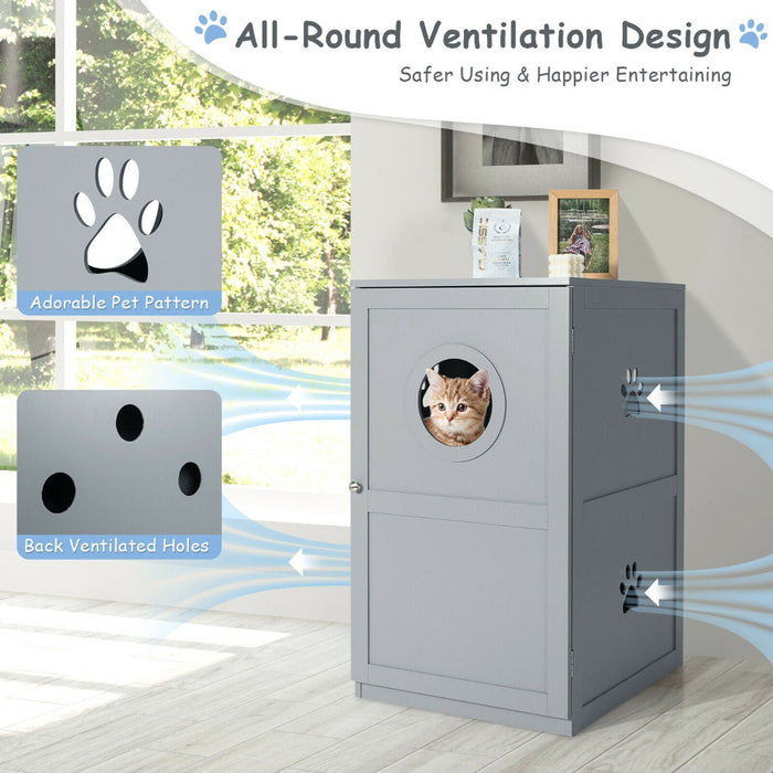 2-Tier Kitty Hidden Washroom Model - Cat Toilet with Entrance Hole and Door Feature - Ideal Solution for Maintaining Pet Privacy and Cleanliness in Coffee Color