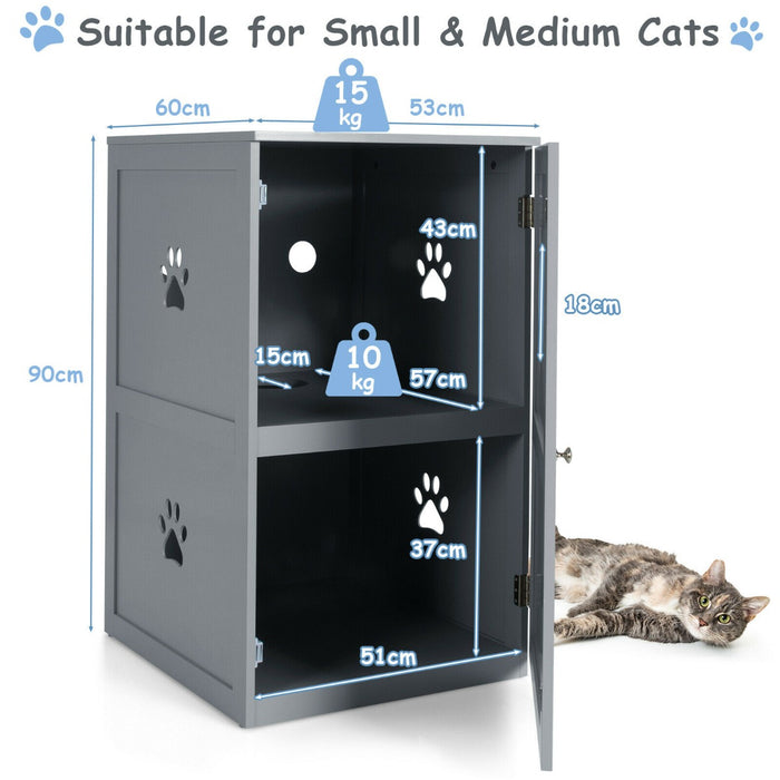 2-Tier Kitty Hidden Washroom Model - Cat Toilet with Entrance Hole and Door Feature - Ideal Solution for Maintaining Pet Privacy and Cleanliness in Coffee Color