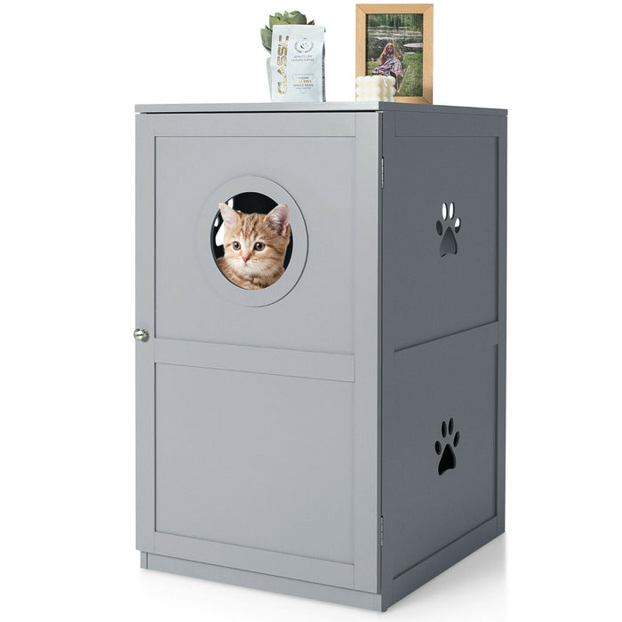 2-Tier Kitty Hidden Washroom Model - Cat Toilet with Entrance Hole and Door Feature - Ideal Solution for Maintaining Pet Privacy and Cleanliness in Coffee Color