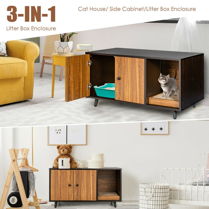 Solid Wood Cabinet - Multi-purpose Storage Unit with Cat Litter Box Enclosure - Perfect Solution for Pet Owners to Conceal Litter Messes