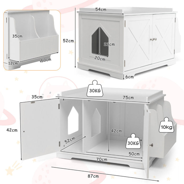 Cat Condo Furniture - Wooden Hidden Litter Box with 2 Doors, Washroom Toilet in White - Ideal for Cat Owners Seeking Stylish Pet Waste Solutions