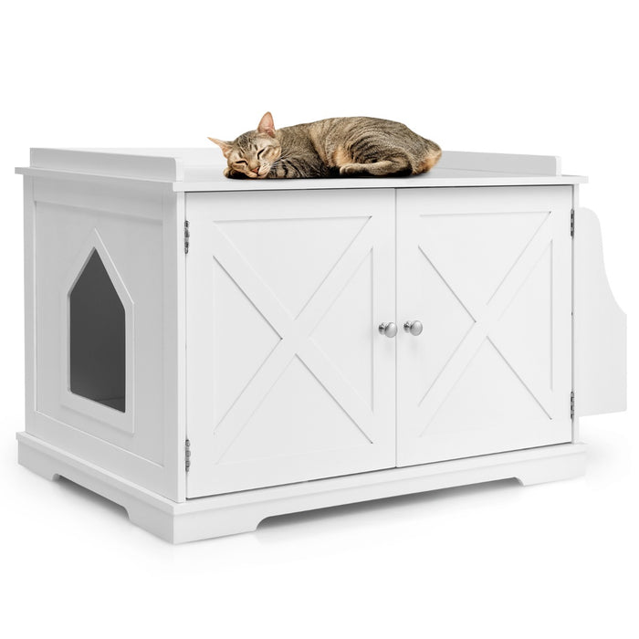 Cat Condo Furniture - Wooden Hidden Litter Box with 2 Doors, Washroom Toilet in White - Ideal for Cat Owners Seeking Stylish Pet Waste Solutions