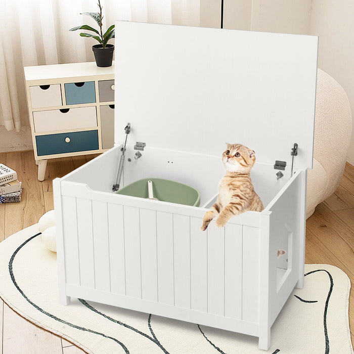 Cat Litter Hideaway Inc. - Large Top-Opening Wooden Cat Litter Box, Discreet Hidden Washroom Toilet in White - Ideal for Privacy-Loving Cats and Neat Homes