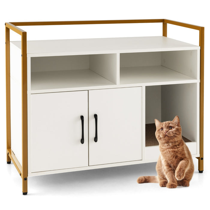 Wooden Cat Litter Box Enclosure - Black Cat Privacy Unit with Compartments and Scratching Board - Ideal for Keeping Kitty Litter Neat and Hidden Away