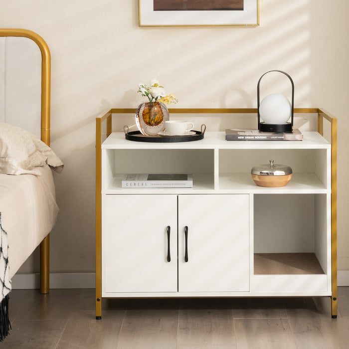 Wooden Cat Litter Box Enclosure - Black Cat Privacy Unit with Compartments and Scratching Board - Ideal for Keeping Kitty Litter Neat and Hidden Away