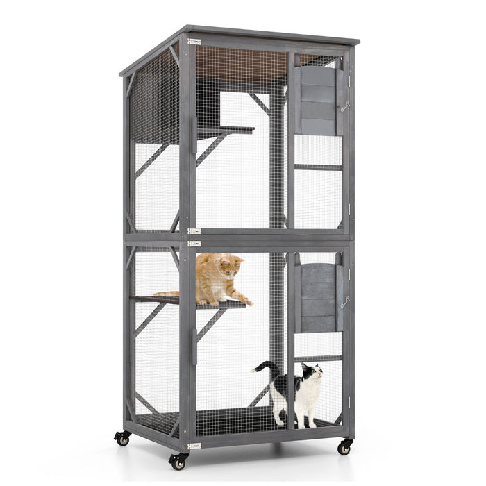 Catio Outdoor Kitten Enclosure - 182 cm Tall with Weatherproof Asphalt Roof in Grey - Ideal for Protecting Your Pet from Weather Conditions
