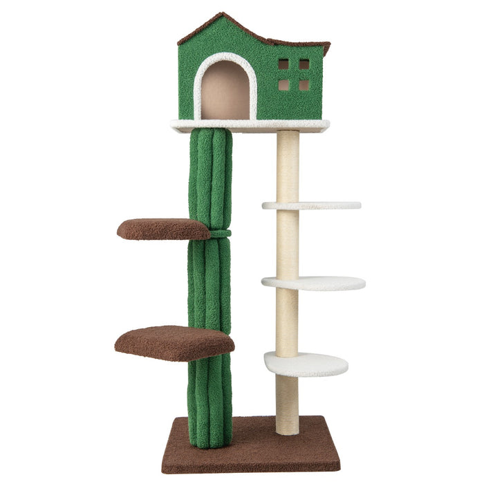 Green Cat Tree - Features Sisal Scratching Posts, Green Colour, 7 Tiers - Perfect for Multiple Cats or Large Cats, Encourages Healthy Scratching Habits