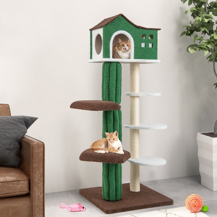 Green Cat Tree - Features Sisal Scratching Posts, Green Colour, 7 Tiers - Perfect for Multiple Cats or Large Cats, Encourages Healthy Scratching Habits