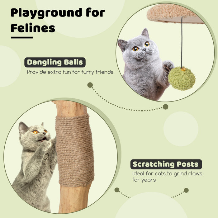 Cat Activity Center - Cute Green Design with Padded Top Perch and Dangling Bell Balls - Perfect for Indoor Cats' Playtime