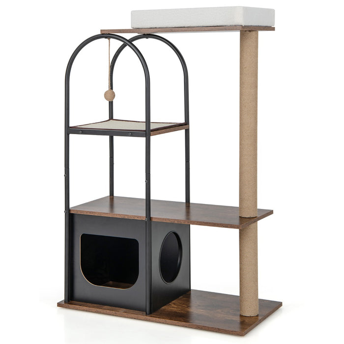 Cat Tree Tower 118cm Tall - Metal Frame, Black - Perfect for Exercise and Sleep Solution for Cats