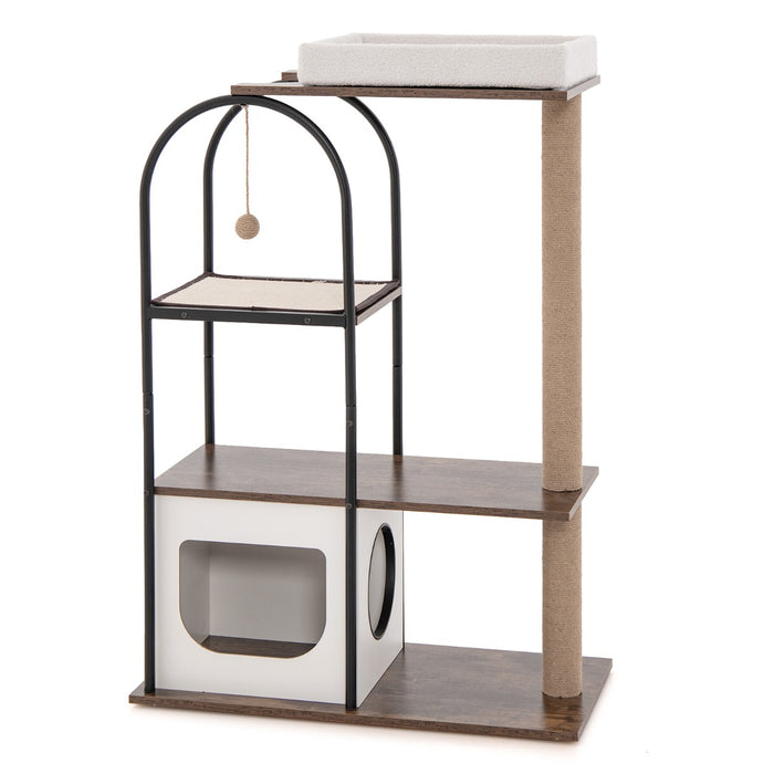 Cat Tree Tower 118cm Tall - Metal Frame, Black - Perfect for Exercise and Sleep Solution for Cats