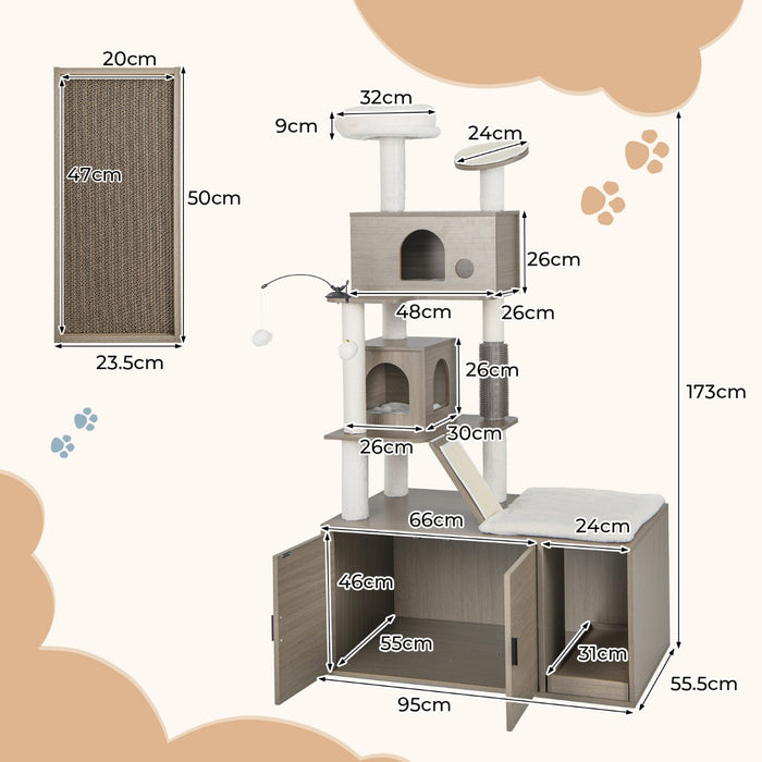 Modern 2-in-1 Cat Tower - Double Condos and Top Perch in Grey - Ideal for Cat Relaxation and Playtime