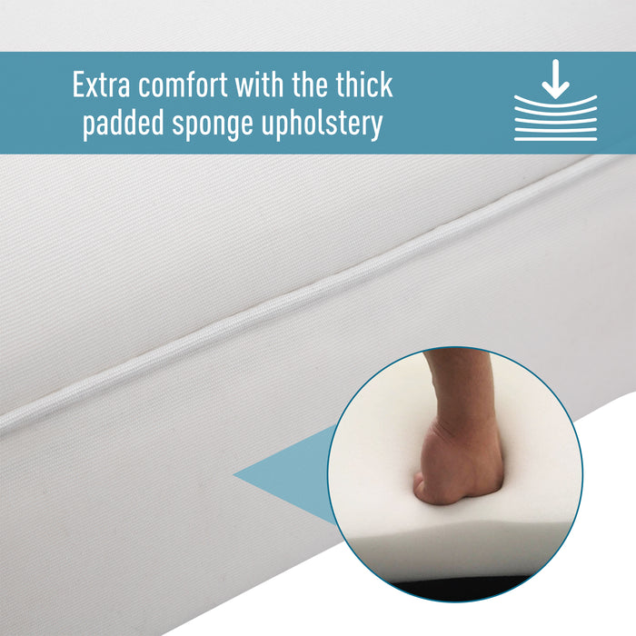 Chic White Chaise Lounge Sofa with Wooden Legs - Petite Velvet Upholstered Bench for Bedroom or Window Seat - Elegantly Crafted for Small Spaces and Home Decor Enhancements