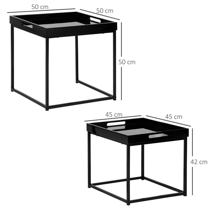 Contemporary Nesting Coffee Tables, Set of 2 - Square High Gloss Top with Sturdy Steel Frame - Space-Saving Design for Modern Living Rooms
