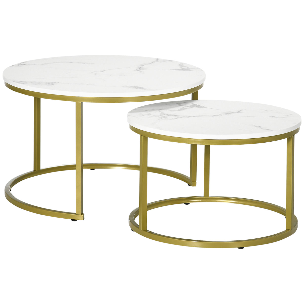 Round Nesting Coffee Table Pair with Faux Marble Top - Sturdy Metal Frame, Modern Accent Side Tables - Ideal for Living Room Elegance and Space Saving