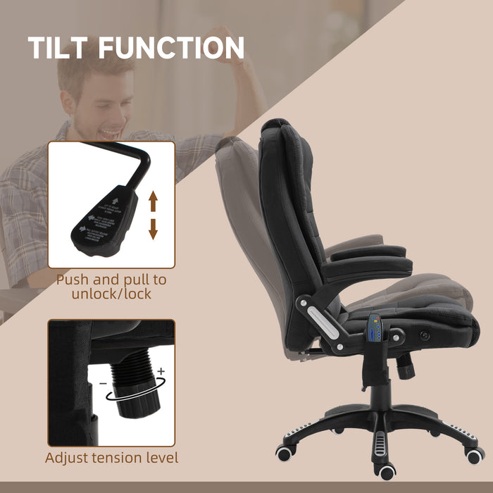Heated Massage Recliner Chair - Six-Point Massaging Office Seat with Linen-Feel Fabric & 360° Swivel Wheels - Comfort for Home Office Workers
