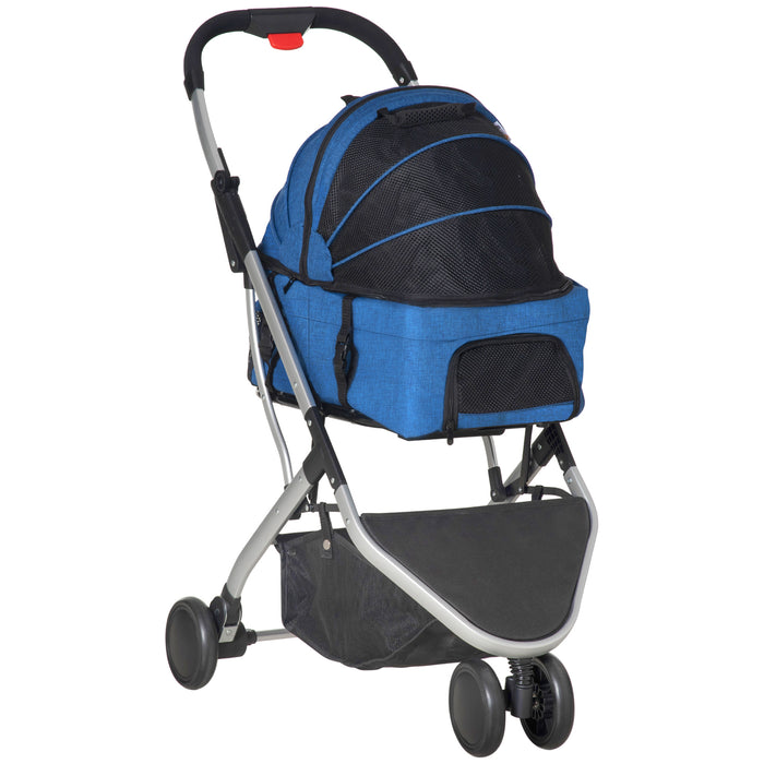 2-in-1 Detachable Pet Stroller Pushchair - Foldable Dog & Cat Travel Carriage with Carrying Bag - Convenient Mobility Solution for Animal Lovers, Dark Blue