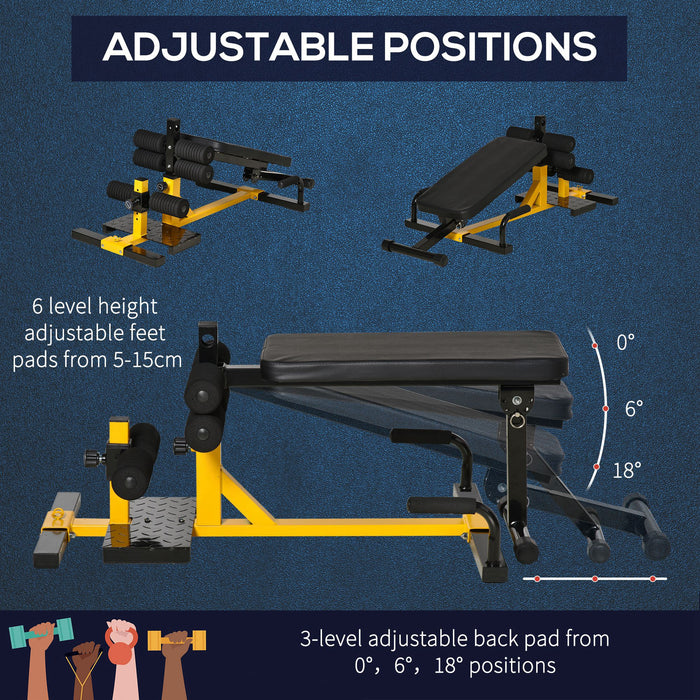 Adjustable 3-in-1 Squat Machine with Padded Bench - Multifunctional Squats, Push-Ups, and Sit-Ups Workout Equipment - Ideal for Home, Office, and Gym Fitness, Yellow