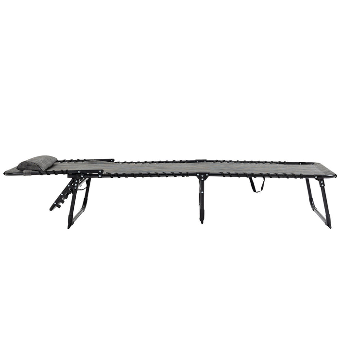 Reclining Sun Lounger with Pillow - Adjustable 5-Position Backrest, Folding Camp Bed Cot in Mixed Grey - Perfect for Outdoor Relaxation and Sunbathing