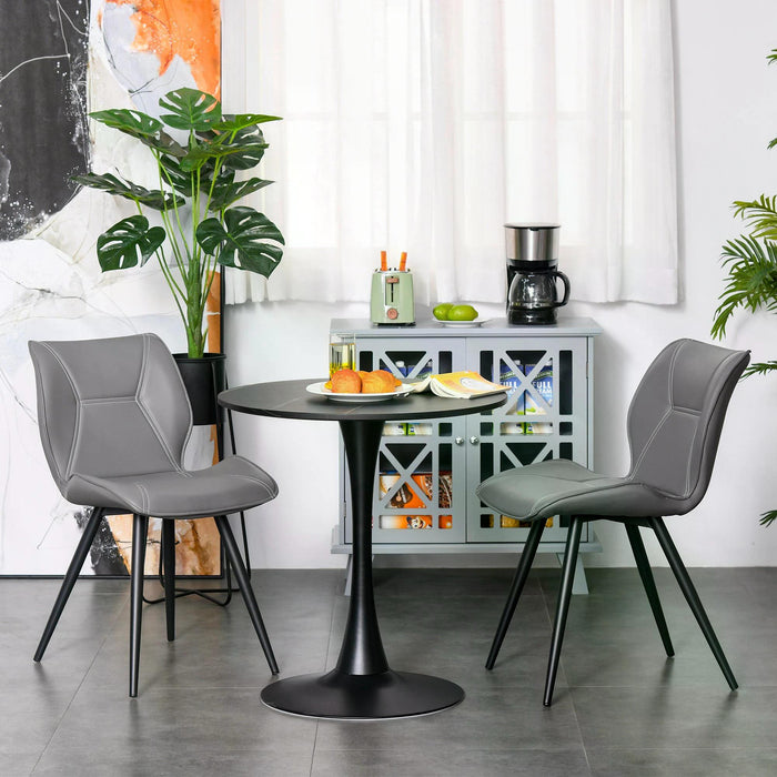 Contrast Stitched PU Leather Dining Chairs - Set of 2 Racing-Style Seats with Steel Legs and Ergonomic Padding - Stylish and Comfortable Home Gray Accent Chairs