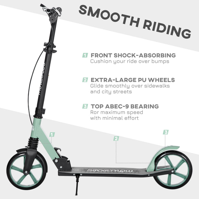 Adjustable Handlebar Kick Scooter with One-Click Folding - Teen & Adult Scooter with Kickstand, Dual Brakes, Shock Absorption, 200mm Wheels - Portable Commuting Scooter for Ages 14+