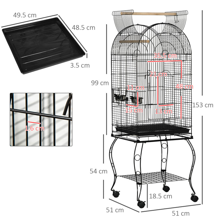 Spacious Rolling Birdcage for Parrots - 51x51x153cm Aviary with Feeding Station and Stand for Budgies, Finches, Cockatiels - Easy Mobility & Comfortable Home for Feathered Friends