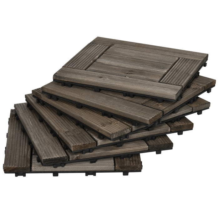 27-Piece Wooden Interlocking Deck Tiles - 30 x 30 cm Weather-Resistant Outdoor Patio & Balcony Flooring, 2.5㎡ Coverage, Charcoal Grey - Ideal for Terrace & Hot Tub Surroundings