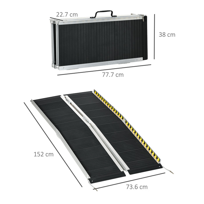 Aluminium Folding Wheelchair Ramp - 152cm Length x 73cm Width, 272kg Load Capacity with Non-Skid Surface - Seamless Access for Mobility Scooters and Power Chairs