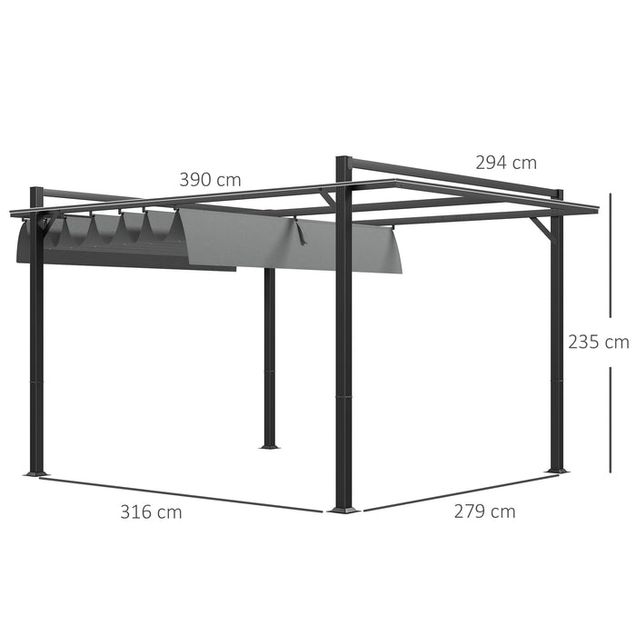 Retractable Pergola 3x4m with Aluminium Frame - Garden Gazebo Canopy for Grill & Patio Deck, Dark Grey - Ideal Outdoor Shelter for Entertainment & Relaxation