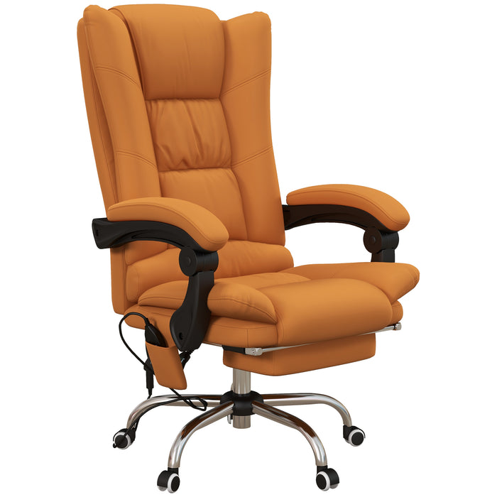 Light Brown Vibration Massage Office Chair with Heat - PU Leather Computer Seat, Extendable Footrest, Padded Armrest, Reclining Back - Ultimate Comfort for Professionals Working from Home
