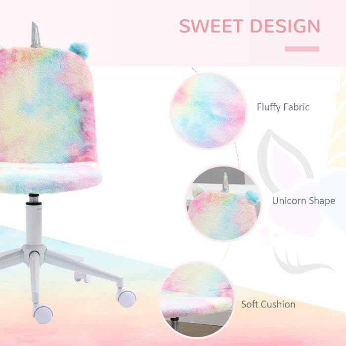 Fluffy Unicorn Mid-Back Office Chair - Swivel Wheel, Cute Rainbow Desk Chair - Ideal for Adding a Pop of Color to Any Workspace