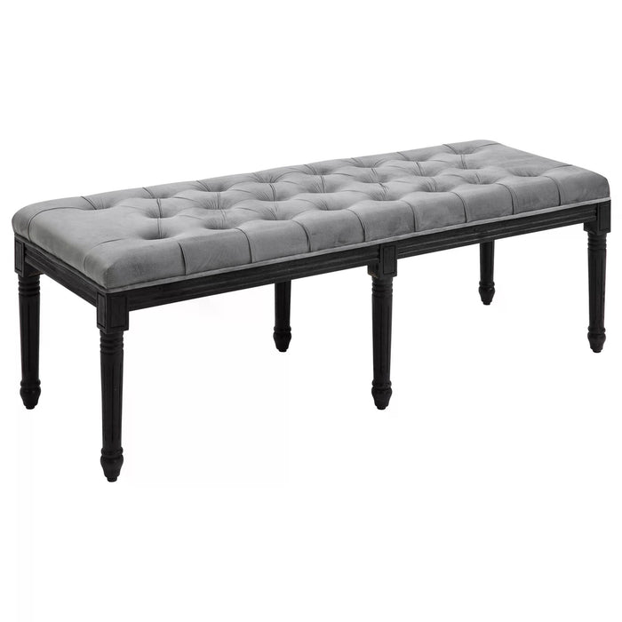Velvet Upholstered Tufted Bench - Comfy Fabric Bed End, Accent Lounge & Window Seat - Ideal for Living Room, Bedroom, Hallway in Elegant Grey