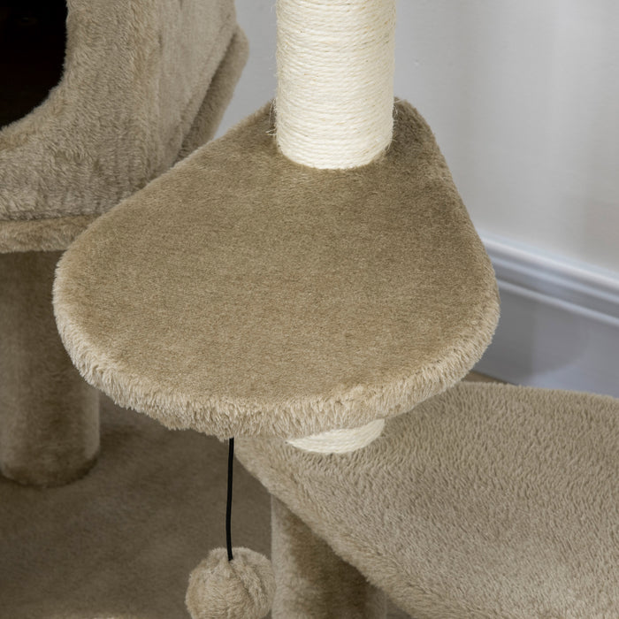 Cat Tower Playground with Sisal Scratch Posts - Multi-Level Kitty Condo with Ramp, Bed & Hanging Toy - Ideal Entertainment Center for Indoor Cats