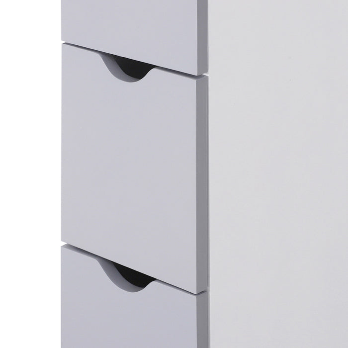 Slimline Freestanding Bathroom Cabinet - Tall Storage Unit with Shelves and Drawers, Toilet Paper Cupboard - Ideal for Organizing Toiletries & Linens in Grey and White