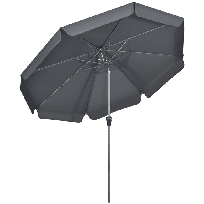 2.7m Patio Parasol with Tilt and Crank - Outdoor Garden Umbrella, 8 Ribs, Ruffles, Sun Shade, Black - Ideal for Outdoor Dining and Lounging