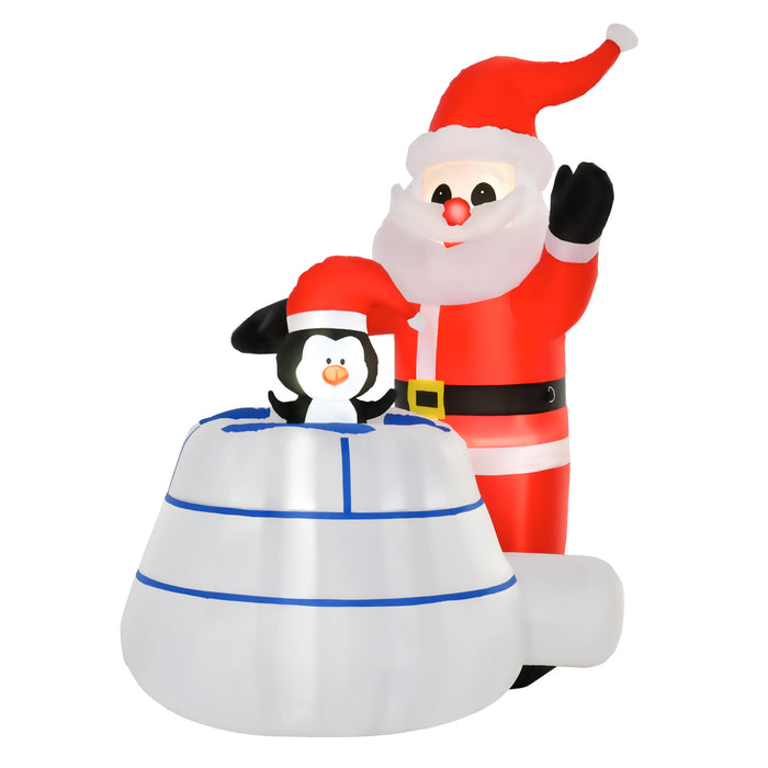 Inflatable 1.6m Santa Claus & Penguin Ice House - LED-Lit Christmas Blow-Up Decor for Yard - Perfect for Outdoor Holiday Gatherings and Garden Festivities