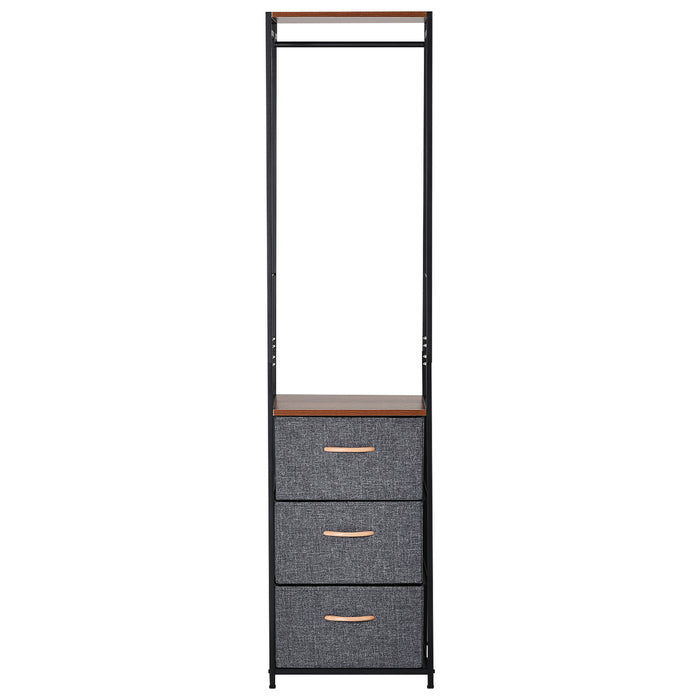 3-Drawer Chest with Coat Rack - Steel Frame & Black Brown Finish for Bedroom or Hallway - Space-Saving Organizational Furniture
