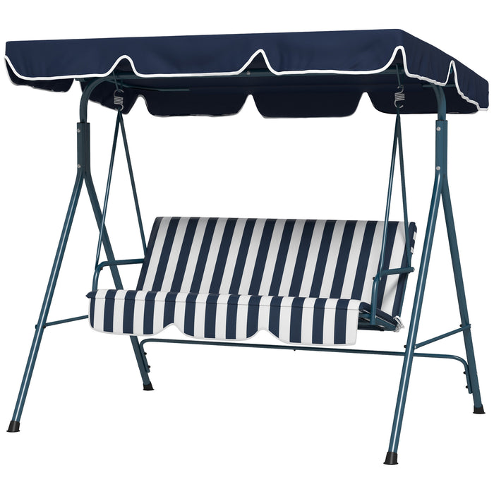 3-Seat Swing Chair - Adjustable Canopy Garden Swing Seat for Patio in Blue and White - Ideal for Relaxing Outdoors