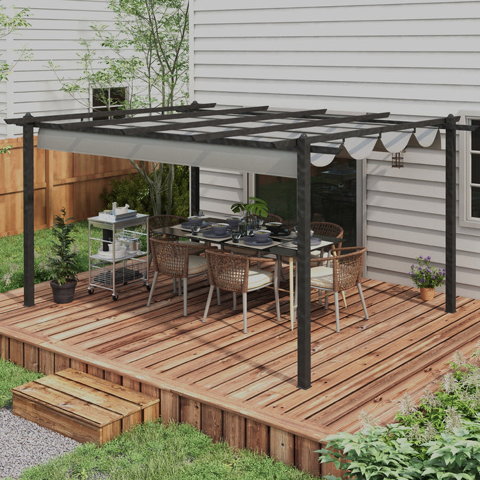 Aluminium Pergola with Retractable Roof - 4x3 Meter Garden Gazebo Canopy Shelter, Grey - Ideal for Outdoor Patio Enhancement